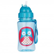 Skip Hop Zoo Little Kid & Toddler Feeding Travel-To-Go Flip Top Straw Bottle, 12 oz, Multi, Otis Owl
