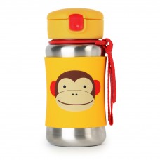 Skip Hop Baby Zoo Little Kid and Toddler Feeding Travel-To-Go Insulated Stainless Steel Straw Bottle, 12 oz, Multi Marshall Monkey