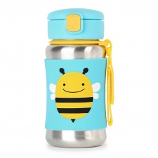 Skip Hop Baby Zoo Little Kid and Toddler Feeding Travel-To-Go Insulated Stainless Steel Straw Bottle, 12 oz, Brooklyn Bee