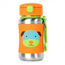 Skip Hop Baby Zoo Little Kid and Toddler Feeding Travel-To-Go Insulated Stainless Steel Straw Bottle, 12 oz, Multi Darby Dog