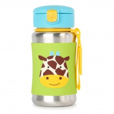 Skip Hop Baby Zoo Little Kid and Toddler Feeding Travel-To-Go Insulated Stainless Steel Straw Bottle, 12 oz, Multi Jules Giraffe