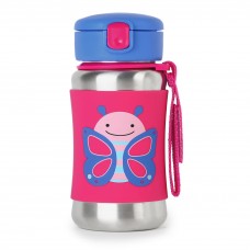 Skip Hop Baby Zoo Little Kid and Toddler Feeding Travel-To-Go Insulated Stainless Steel Straw Bottle, 12 oz, Multi Blossom Butterfly
