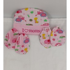KIDS COLLECTION EXCLUSIVE BABY CAP BOOTY MITTENS SET (I LOVE MOMY) PINK 001005
