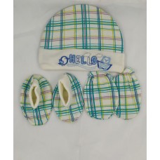 KIDS COLLECTION EXCLUSIVE BABY CAP BOOTY MITTENS SET CHECKERED BLUE 001003