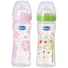 Chicco 250ml Bipack Well Being Feeding Bottle (Pink/Green)